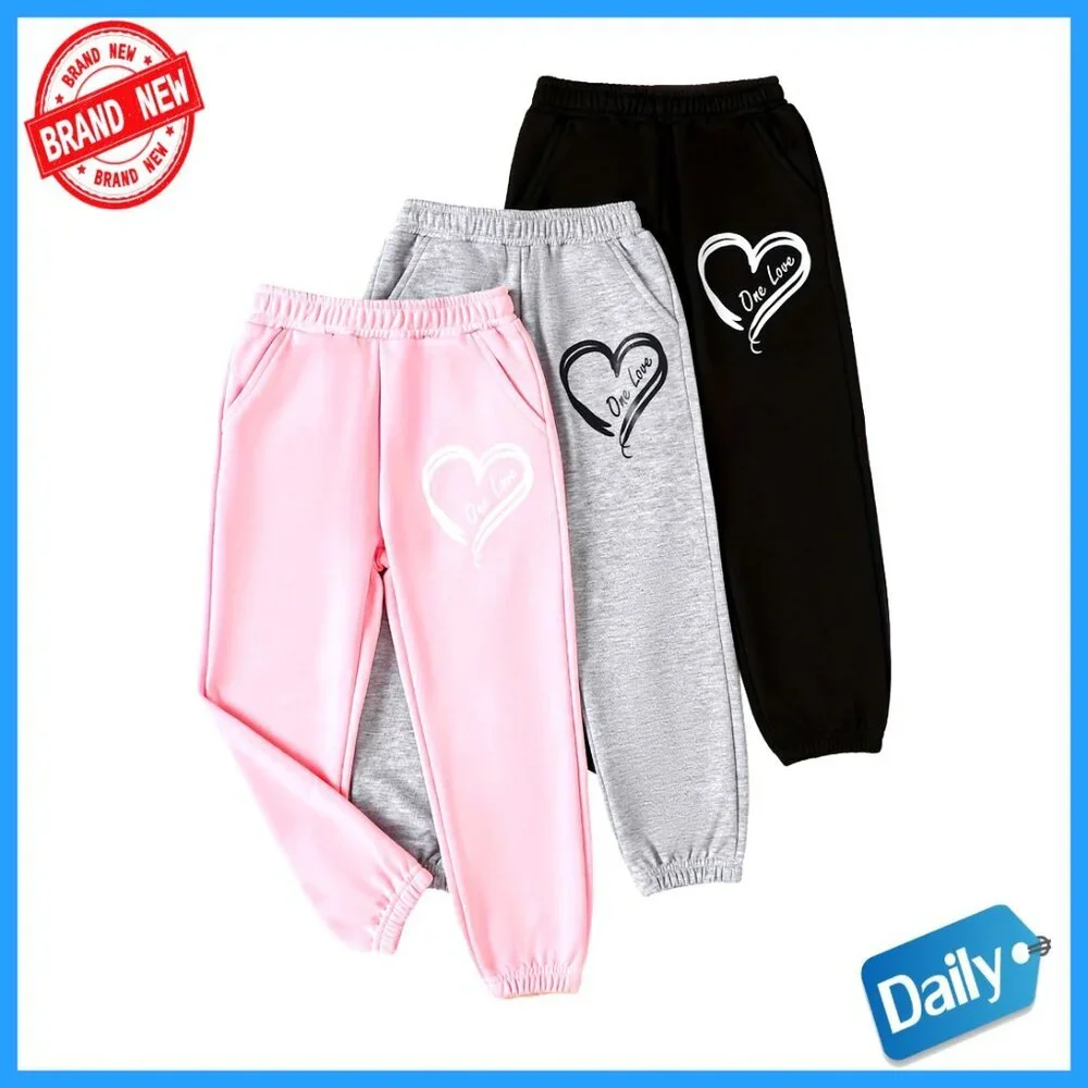 3 Pack Girls' Letter Print Sweatpants Athletic Joggers with Pockets 4-14Y